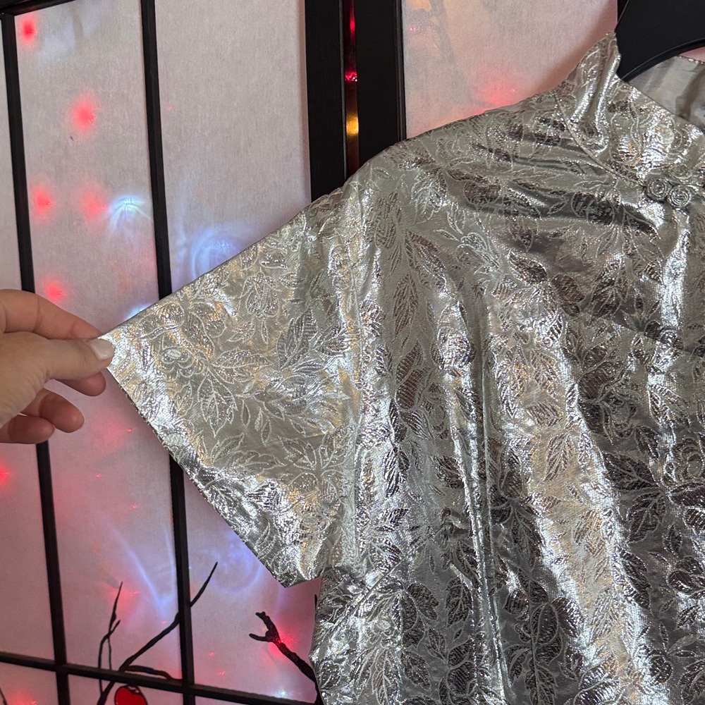 Vintage Metallic Silver Cheongsam-Style Women's Dress - Picture 9 of 15